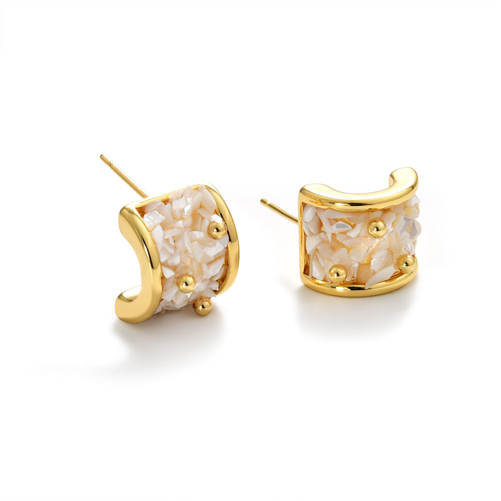 Shell C-Shaped Stud Earrings - DippedShop Wholesale - #8707