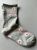 Floral Rolled Cuff Crew Socks - DippedShop Wholesale - #9411