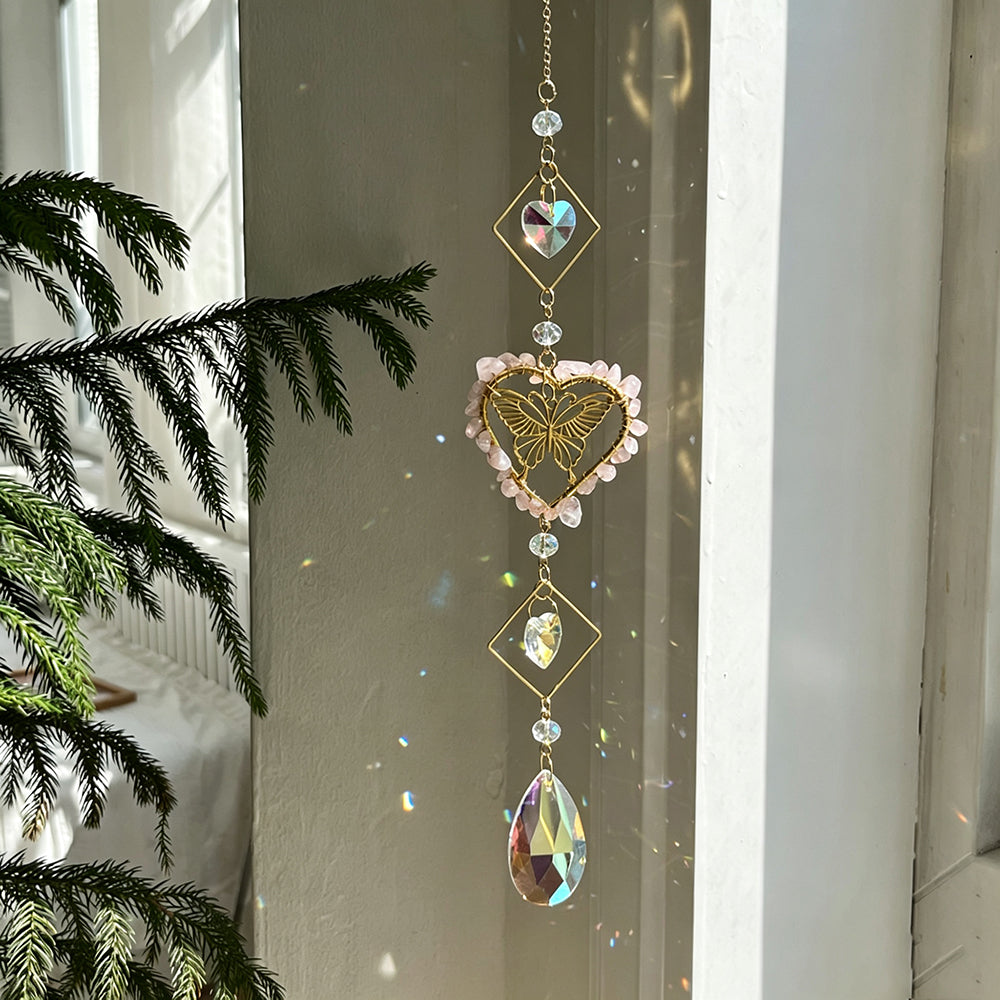 Crystal Stone Wrapped Heart Butterfly Hanging Suncatcher 6H7HLS213