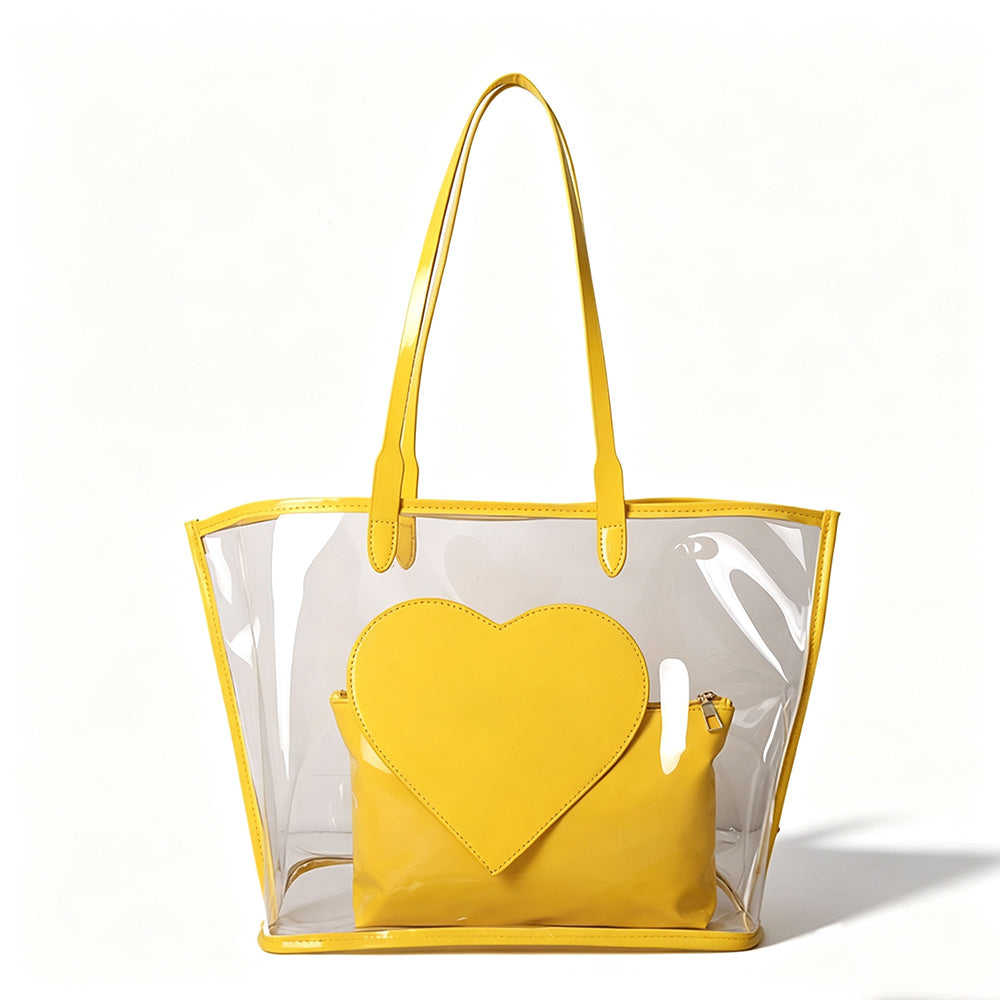 2-Piece Color Contrast Heart Clear Jelly Tote Bag 6W10BBG2130
