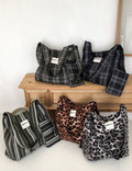 Fashion Striped Leoaprd Print Canvas Shoulder Bag 6W10BBG2485
