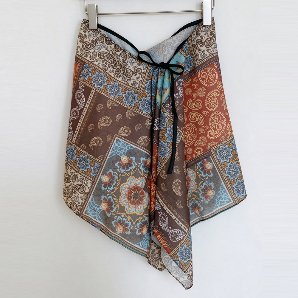 Retro Floral Print Asymmetrical Tie Waist Hip Scarf 6W1SL44