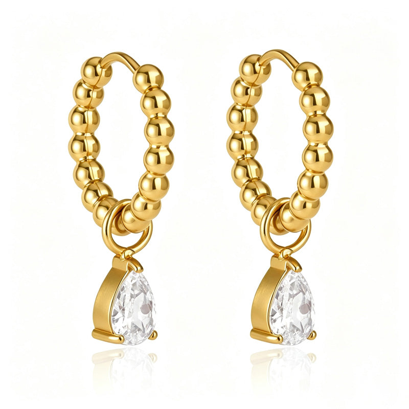 Trendy Cubic Zirconia Teardrop Dangle Hoop Earrings 6W6JER599