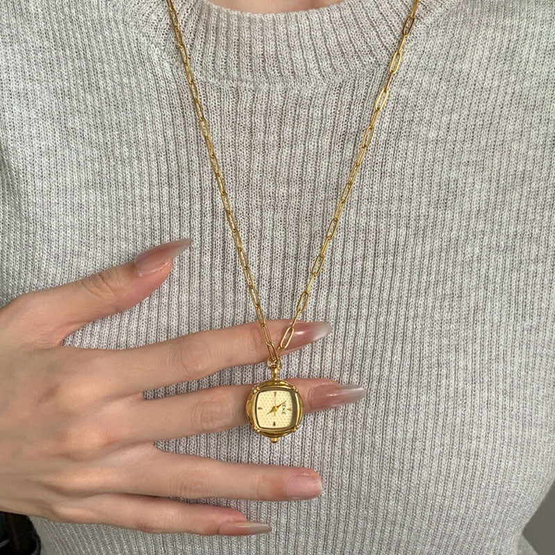 Square Analog Quartz Necklace Watch - DippedShop Wholesale - #8899