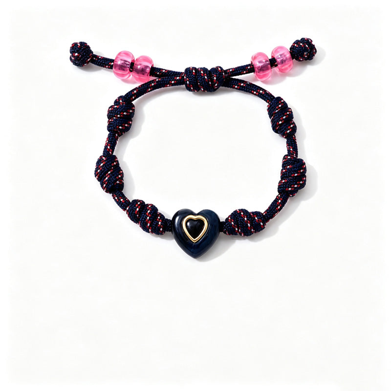 Personalized Heart Pendant Adjustable Rope Bracelet 6W6JBR532