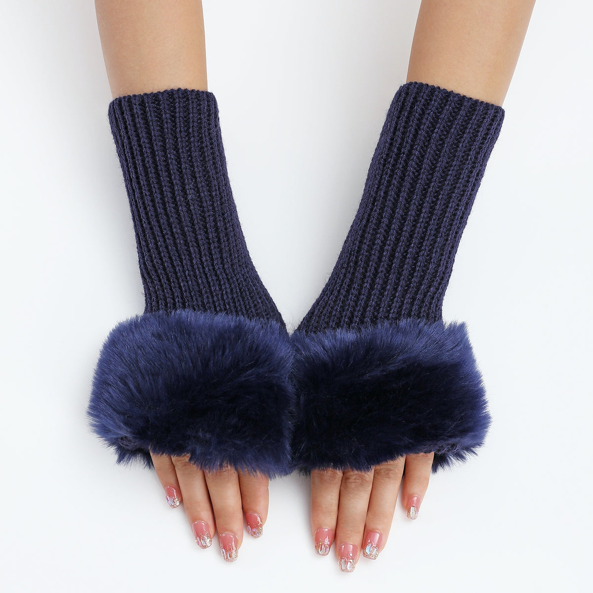 Stylish Rib Knit Thicken Plush Fingerless Gloves 6W6GLO100
