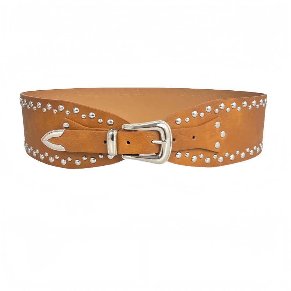 Chunky Punk Wide Studded PU Leather Belt 6W6JBT186