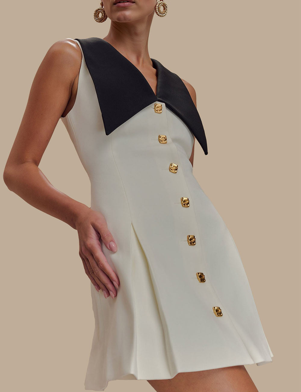 Lapel Mental Buttons Sleeveless Mini Dress DP25E673