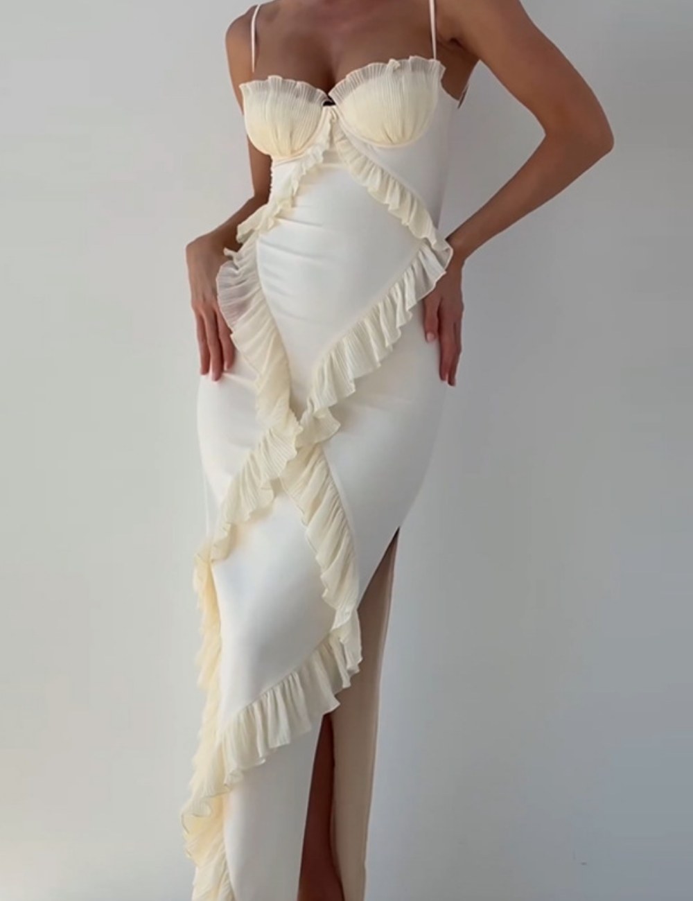 Wrap Ruffle Split Spaghetti Maxi Dress DP25D610