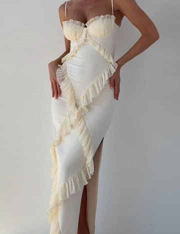 Wrap Ruffle Split Spaghetti Maxi Dress DP25D610