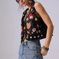Vintage Flower Embroidered Vest - DippedShop Wholesale - #9571