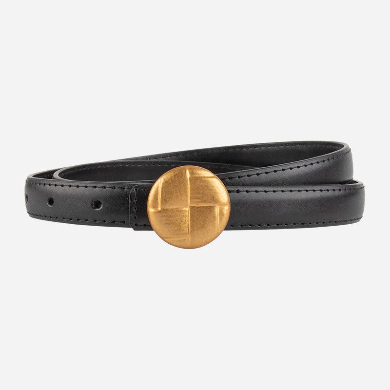 Casual Round Gold Buckle Skinny Leather Belt MK2LEEP6W6JBT31