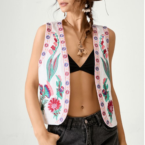 Floral Embroidered Open Front Vest DP25C876