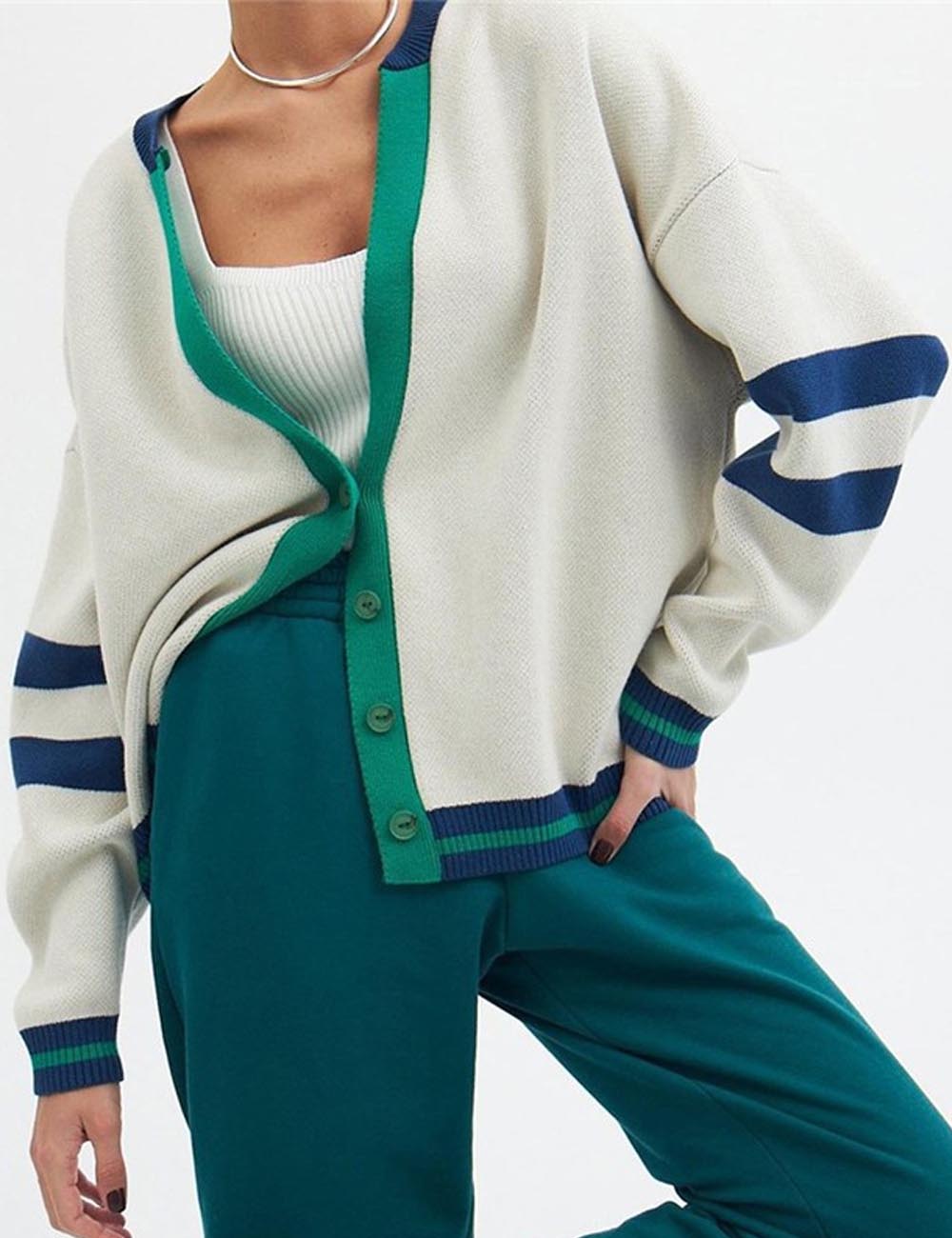 Trendy Color Contrast Striped Knit Cardigan DP25G974