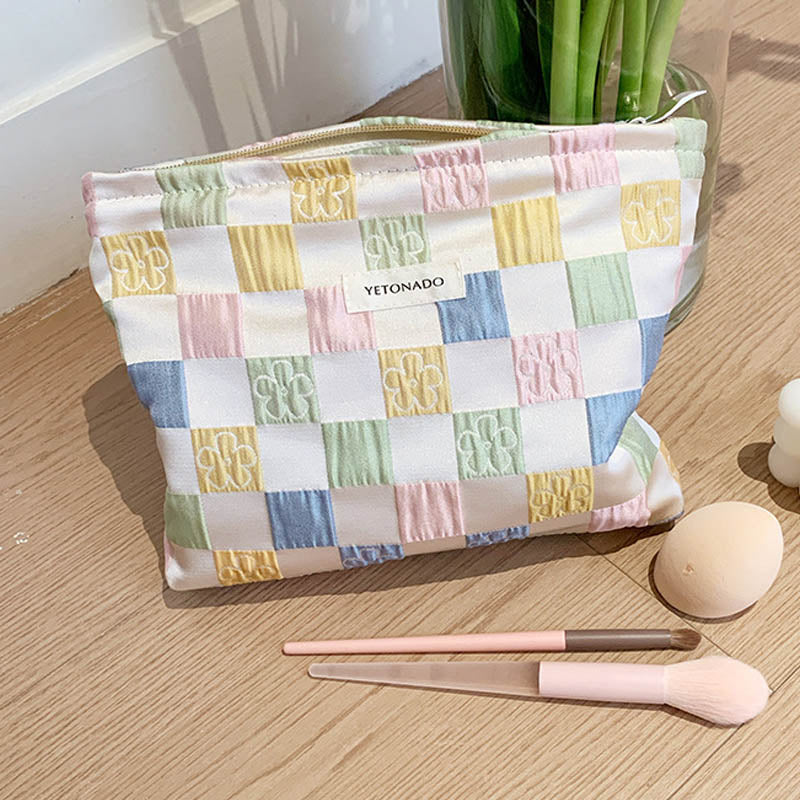 Frensh Floral Plaid Travel Portable Cosmetic Bag MK2BW6W10BOB382