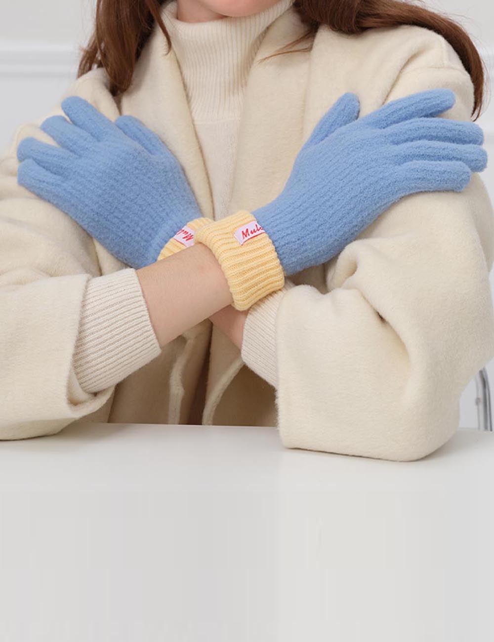 Color Block Splicing Wool Knit Gloves DP25F672