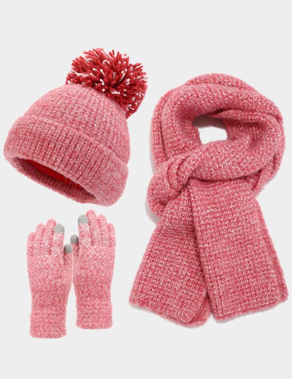 3 Pcs Winter Thermal Beanie Hat Scarf Gloves Sets DP25G715