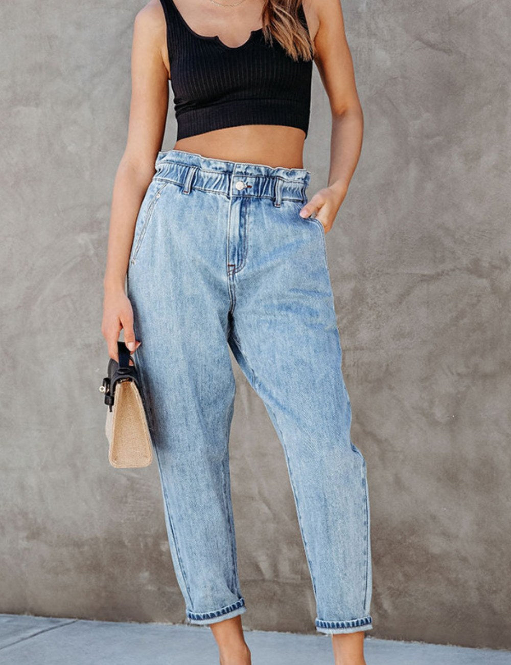 High Waist Washed Straight Leg Jeans DP25A487