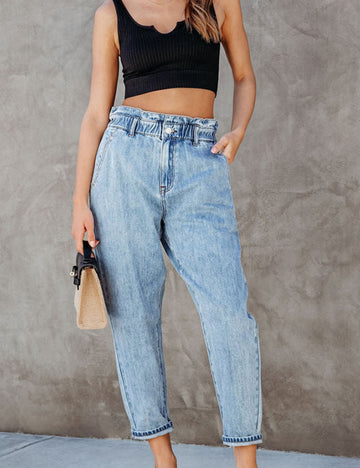 High Waist Washed Straight Leg Jeans DP25A487