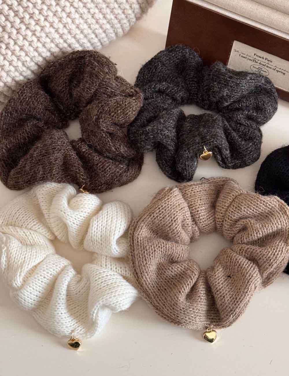 Solid Color Heart Pendant Knit Hair Tie DP25F965