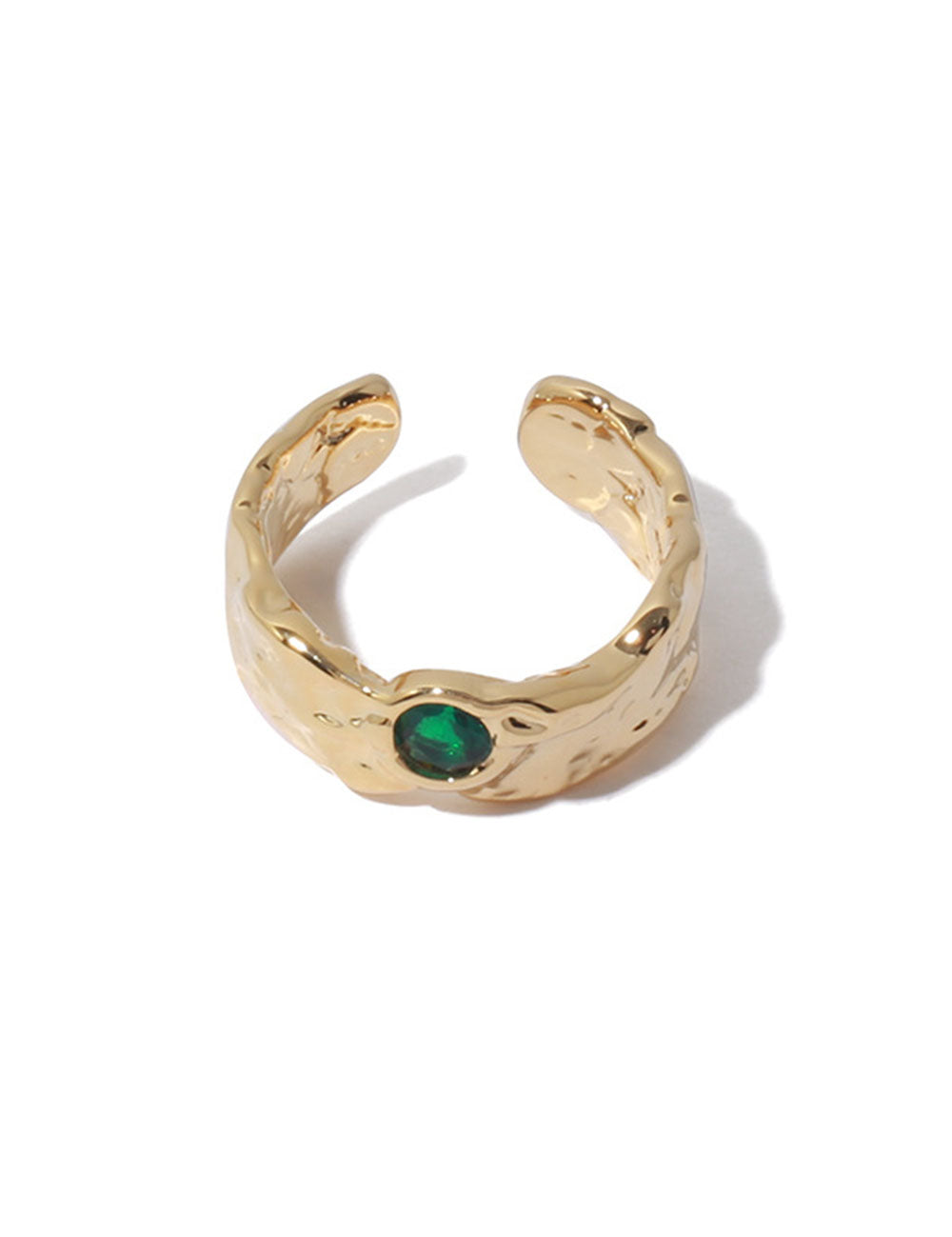 Emerald Zircon Inlaid Gold Plated Open Ring DP25E741