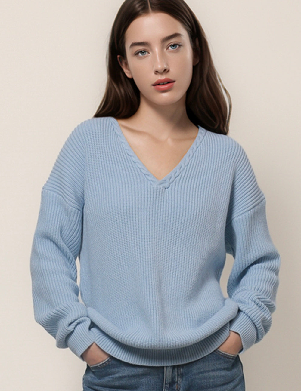 V-Neck Twist Collar Pullover Sweater DPT4778