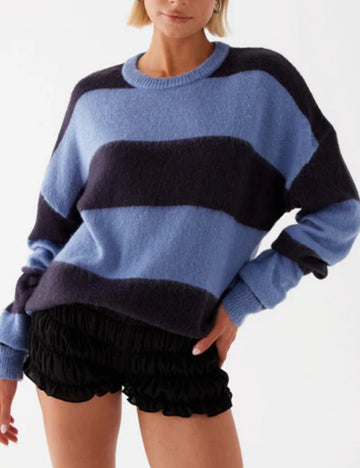 Round Neck Color Block Striped Cozy Sweater DPT0806