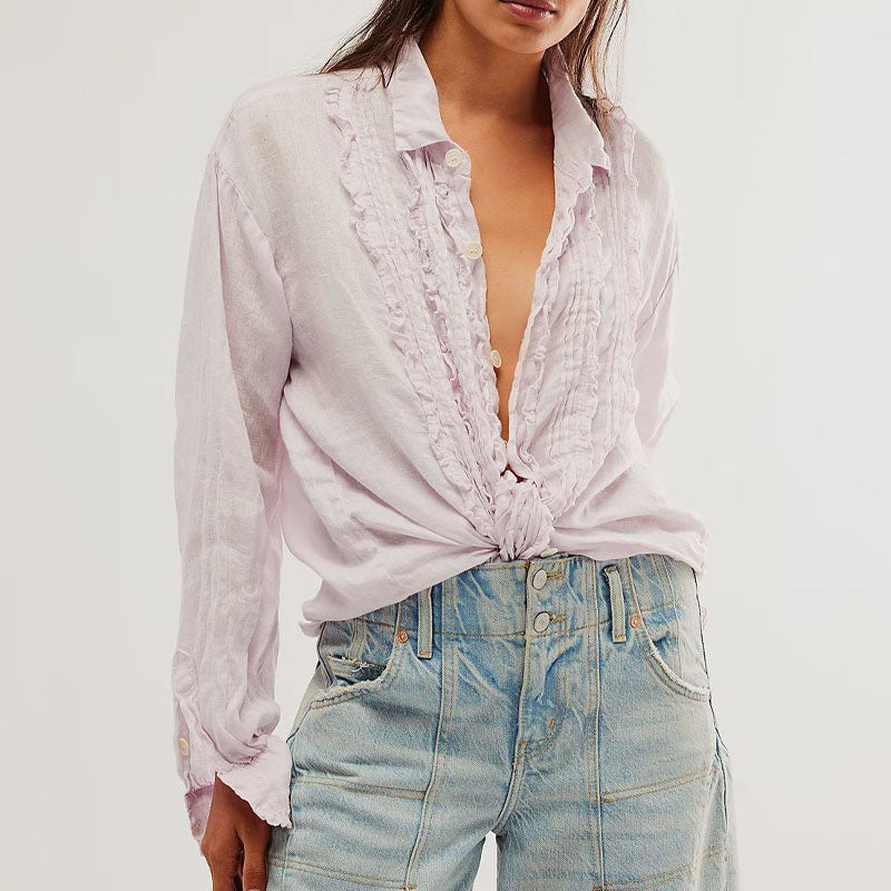 Elegant Ruffled Polo Shirt - DippedShop Wholesale - #2099