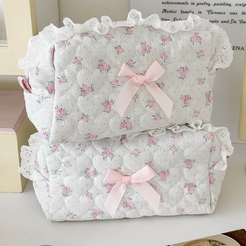 Lace Trim Floral Cosmetic Bag - DippedShop Wholesale - #6387