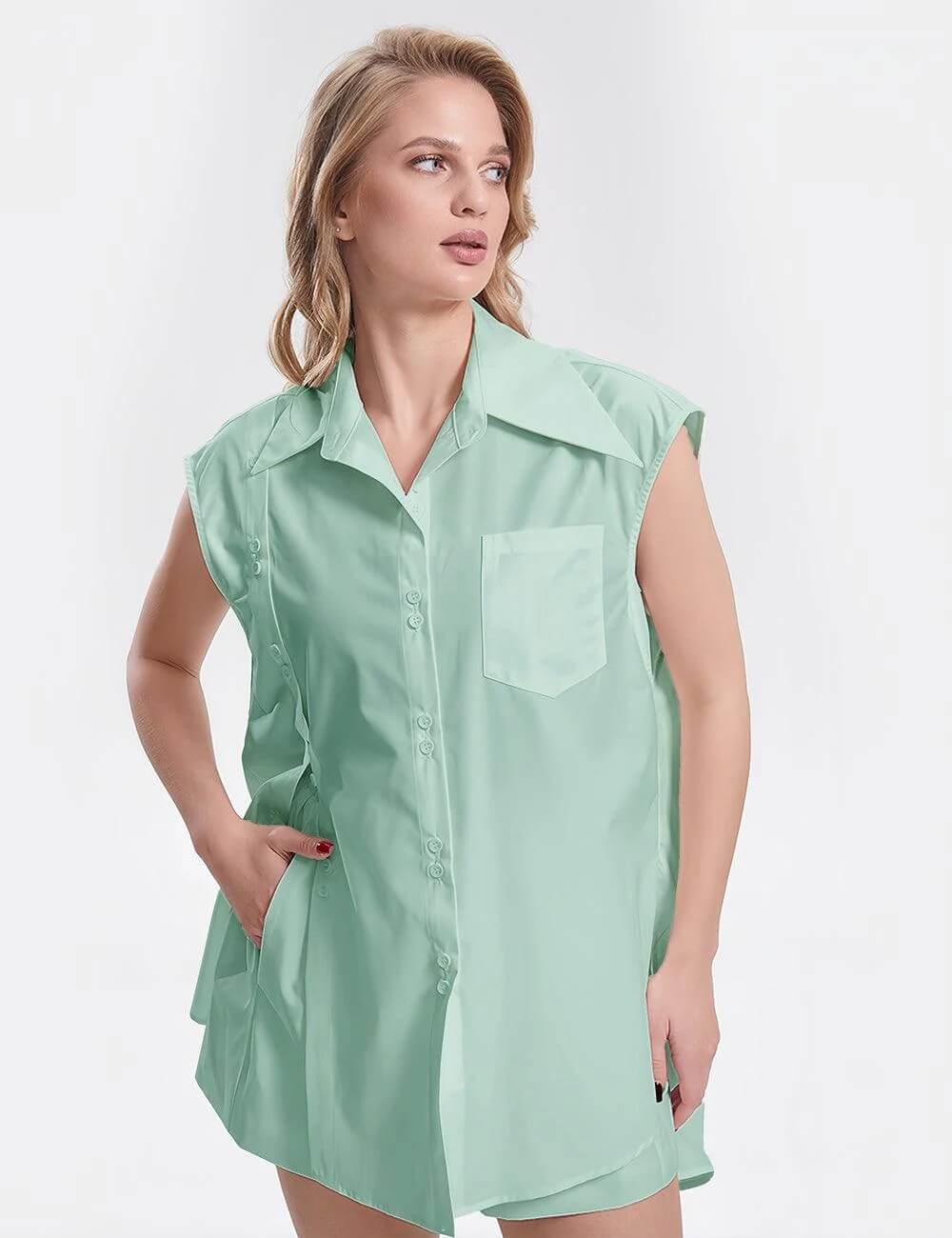 Solid Color Shirt Shorts Set - DippedShop Wholesale - #3123