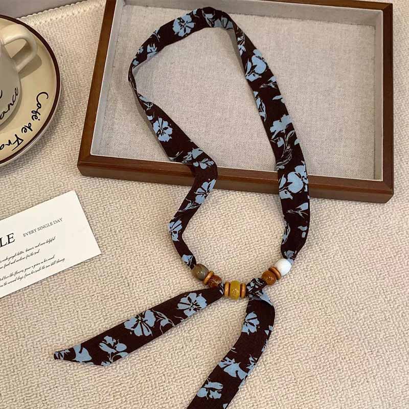 Retro Polka Dot Beaded Adjustable Scarf Necklace MK2BW6W6JNC234