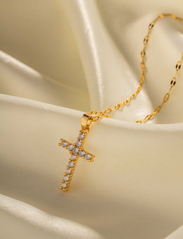 Vintage Rhinestone Cross Pendant Necklace DPJN0847