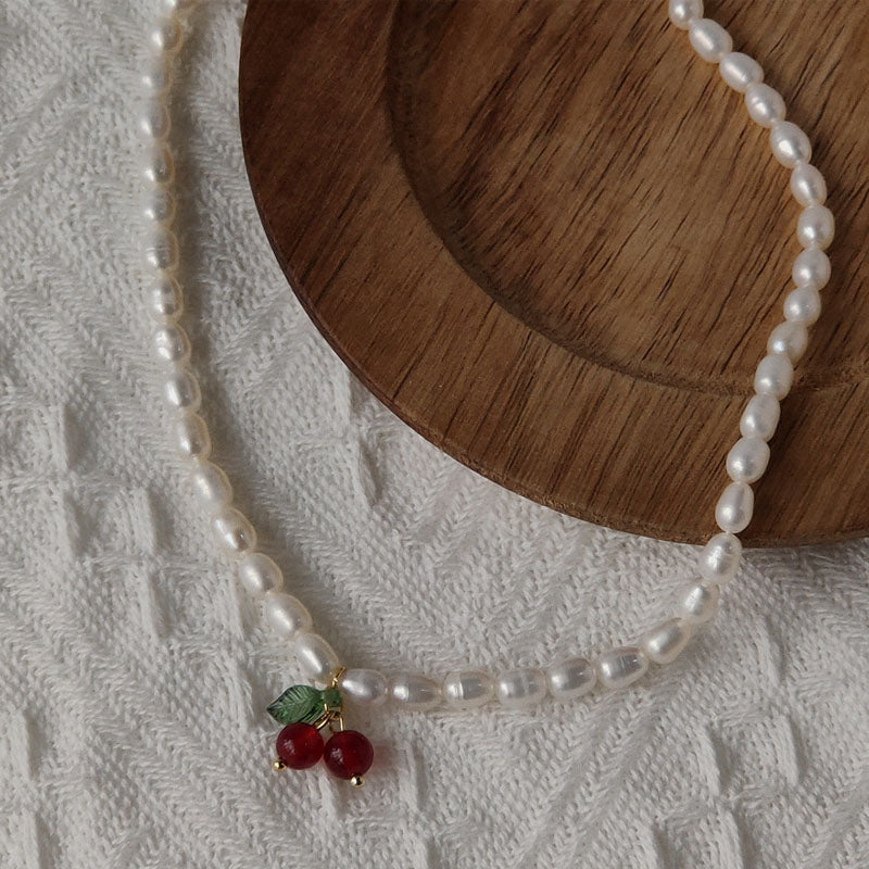 Retro Pearl Cherry Choker - DippedShop Wholesale - #6979