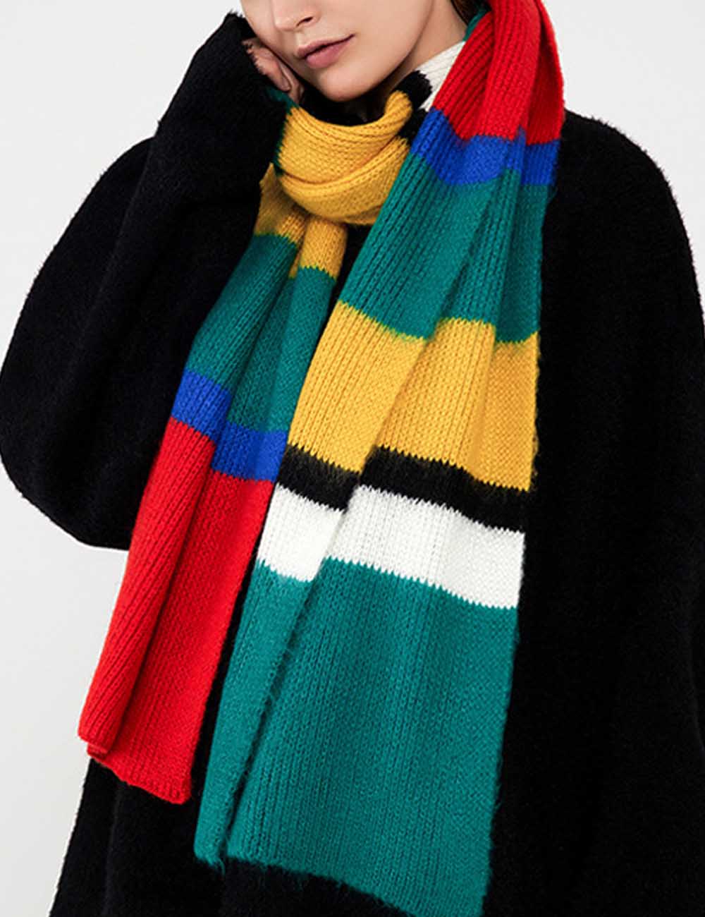 Winter Rainbow Faux Cashmere Knitted Striped Scarf DP25F622
