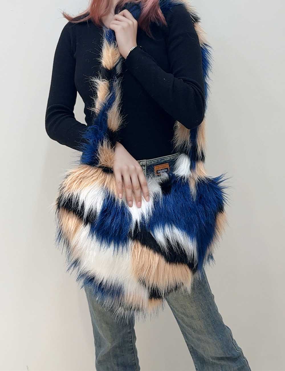 Heart Fluffy Faux Fox Fur Shoulder Bag DP25G662
