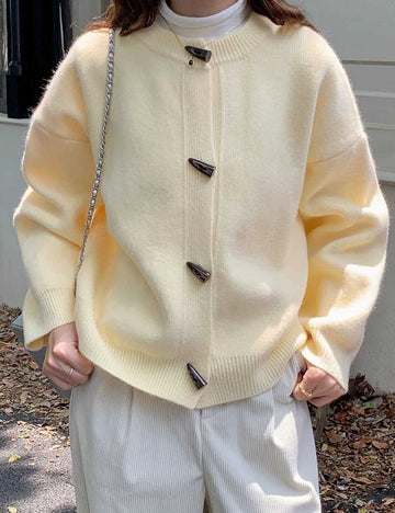 Retro Solid Color Toggle Button Knit Cardigan DP25G971