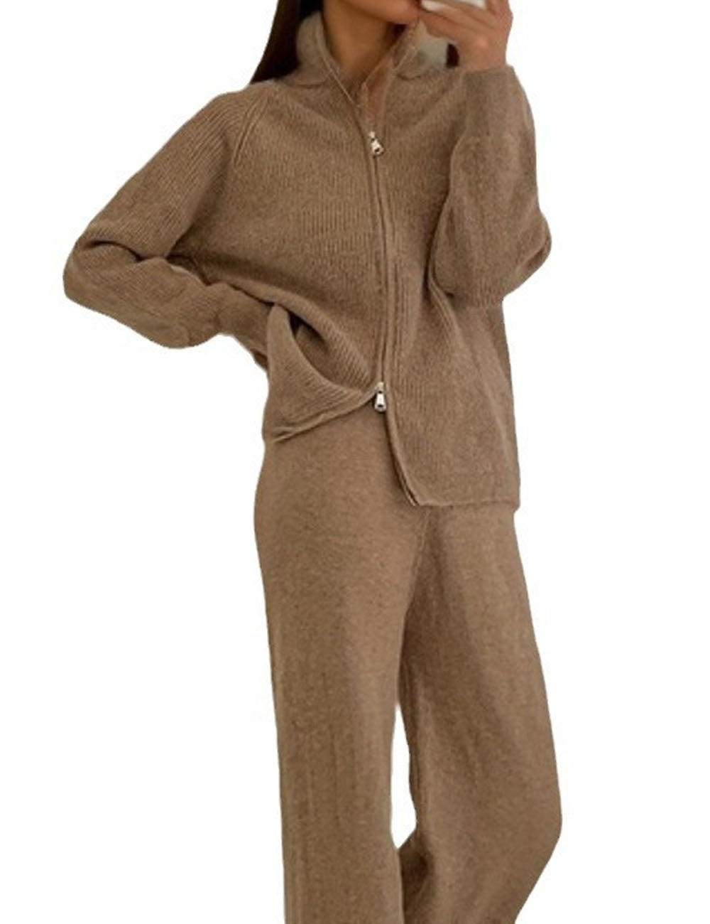 2 Pcs Knit Casual Cardigan Wide Leg Pants Set DP25H646