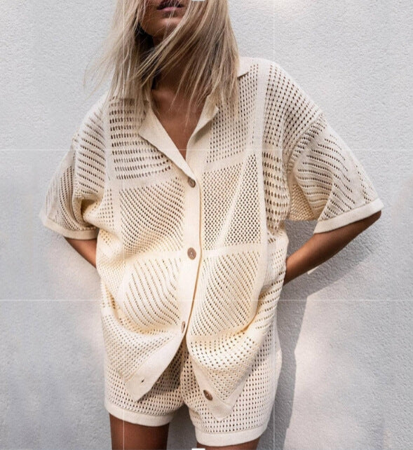 Knitted Button Top and Short Set - DippedShop Wholesale - #9299