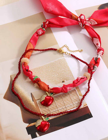 Dainty Enamel Apple Pendant Christmas Necklace DP25G784