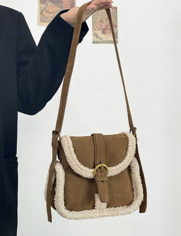 Vintage Suede Lamb Wool Crossbody Shoulder Bag DP25H590