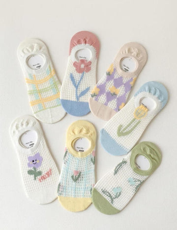 Floral Mesh No Show Socks - DippedShop Wholesale - #0147