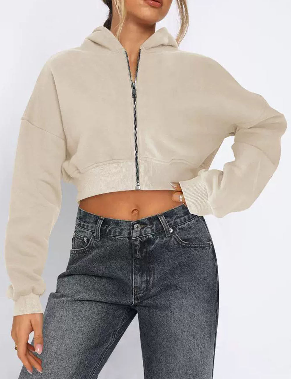 Simple Solid Color Long Sleeve Hooded Jacket DP25E475