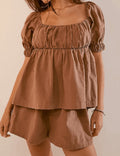 Puff Sleeve Top and Shorts Set - DippedShop Wholesale - #1891