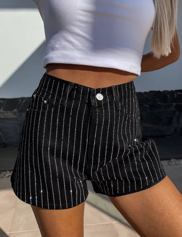 Rhinestone High Waist Denim Shorts DP25C458