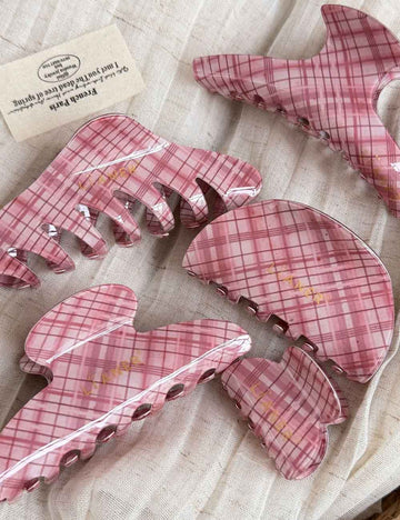 Retro Plaid Hair Claw - DippedShop Wholesale - #2563