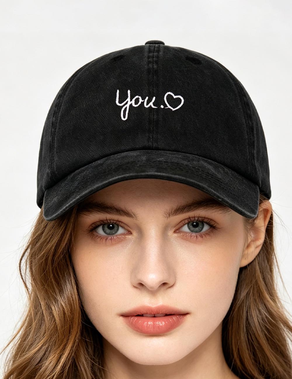 Vintage Washed Letter Heart Embroidery Baseball Cap MK2BW6W6HAT89