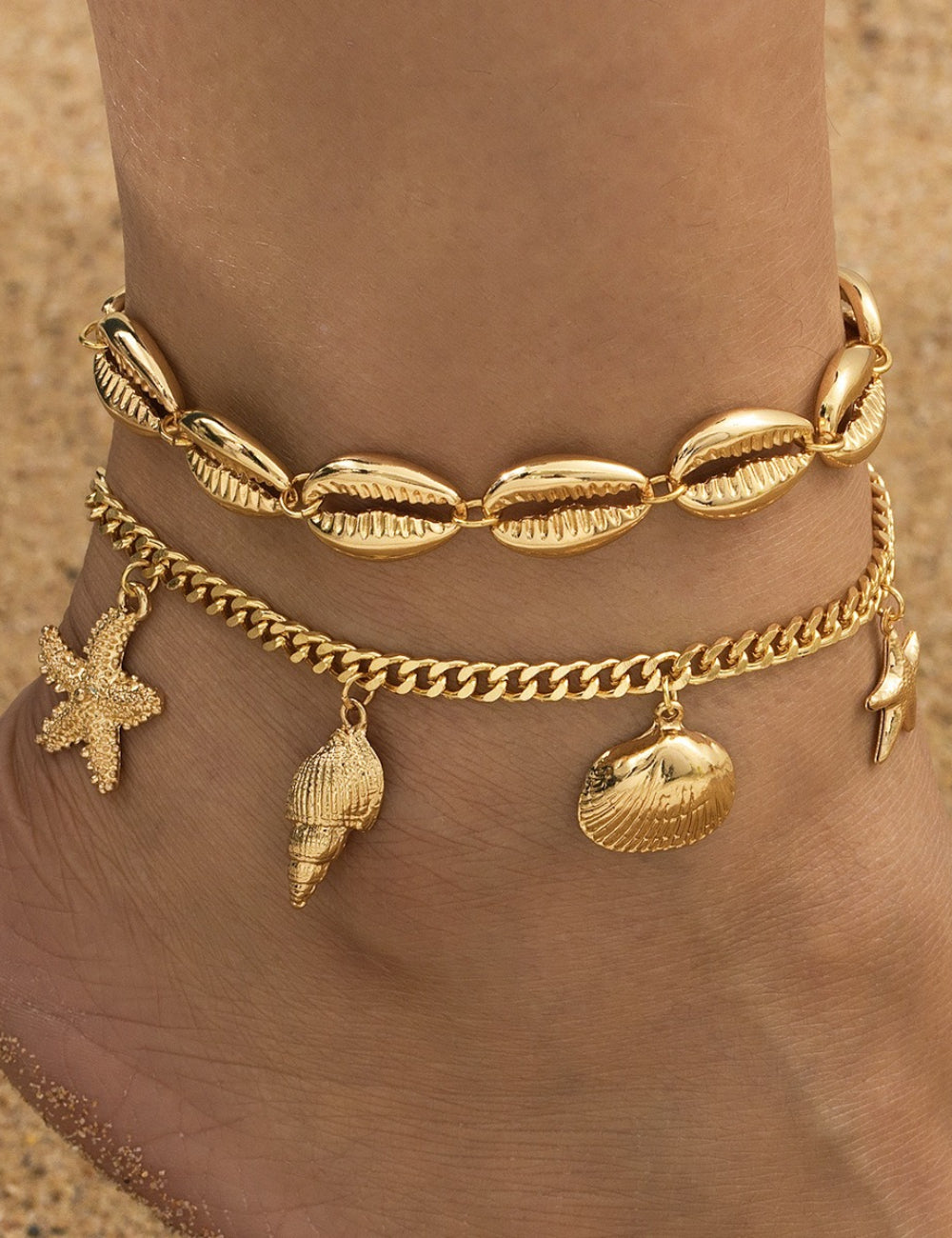 Boho Style Shell Pendant Chain Anklet 8ZA6JAB38L