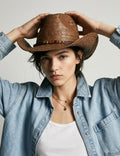 Retro Beaded Band Straw Cowboy Hat AH048
