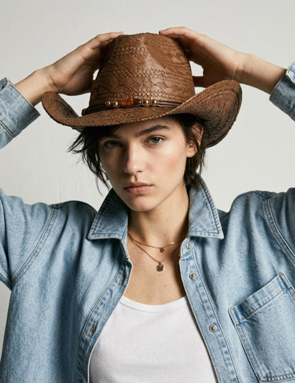 Retro Beaded Band Straw Cowboy Hat AH048
