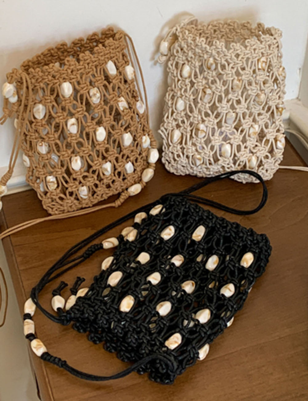 Boho-Style Solid Color Irregular Beaded Crossbody Bag MK2BCR6W10BBG17